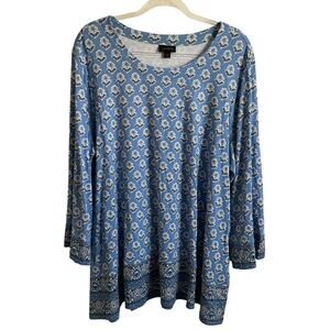 J. Jill Wearever Collection Plus Size Blue Floral Tunic Top Long - Size 2X